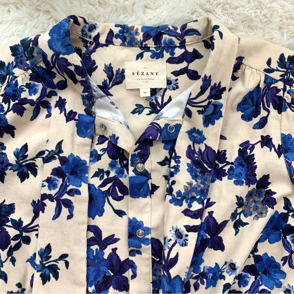 Sezane Rare Soledad Floral Mini Dress Blue Cream FR 36 - Picture 8 of 16